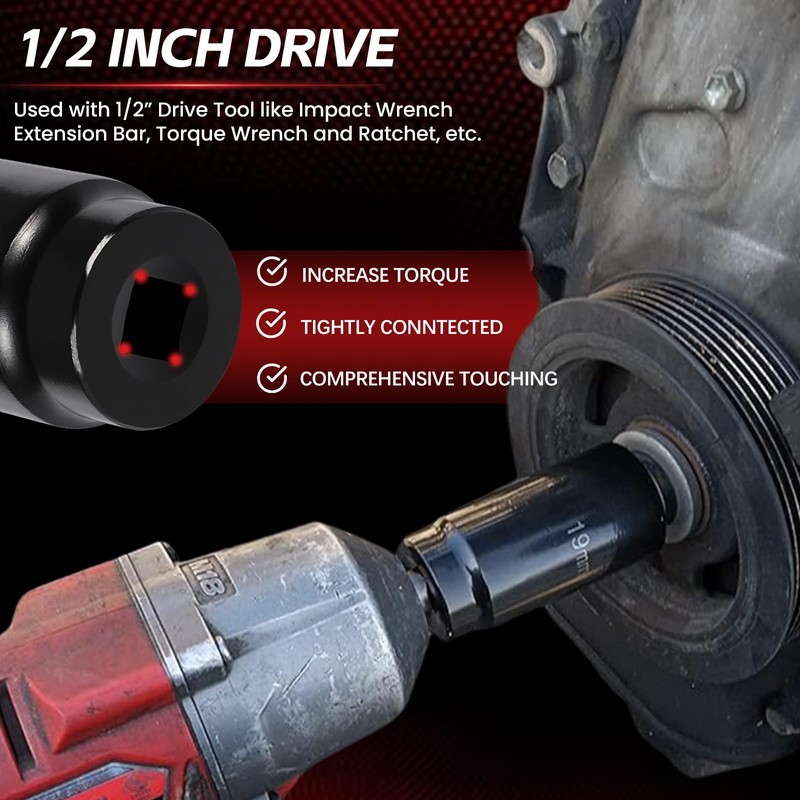1/2" Drive Crank Bolt Socket Set, 17MM, 19MM, 21MM, 22MM,