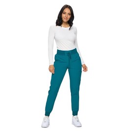 Monarch Uniforms Womens Jogger Scrubs Ribbed Jogger Scrub Pants for Women-(Caribbean Blue-M
