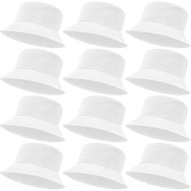 Anzices 12 Pack Bucket Hats for Women Men, Solid Color Unisex Packable Sun Hat Fishman Cap for Holiday & Travel - White