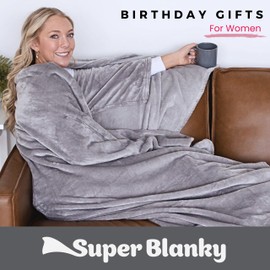 Super Blanky Wearable Blankets for Women, Adult Wearable Blanket Men, Dorm Room Essentials for Girls, Girlfriend Gifts for Women, Girlfriend Birthday Gifts for her, Chemotherapy Must Haves, Light Gray