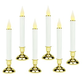 FESTIA Christmas Window Candles 6-Pack 9.7" Ivory LED Flameless Taper Candles with Gold Base Battery Operated with Timer Warm White Light Safe Holiday & Christmas Window Decor for Home Mantel Table