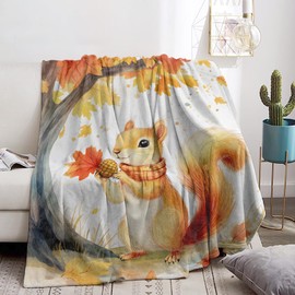 Bidesk Autumn Squirrel Blanket Soft Cozy Flannel Throw Blanket, Warm Yet Lightweight Cute Squirrels Under Fall Tree Blankets for Travel, Couch, Bed, for Kids Adults Women, Outdoor Comfort Wrap 60"×50"
