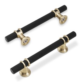 KOMOTIA 10 Pack 3-3/4 Inch Cabinet Pulls knurled Matte Black and Brushed Gold Kitchen Cabinet Handles Aluminum and Zinc Alloy Drawer Pulls Solid Cabinet Hardware