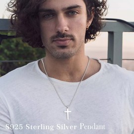 Ursteel Cross Necklace for Men, 925 Sterling Silver Chain Mens Cross Chain Stainless Steel Cross Necklace for Men Women 18 Inch Cross Necklace Mens Gifts for Father Boyfriend Fathers Day