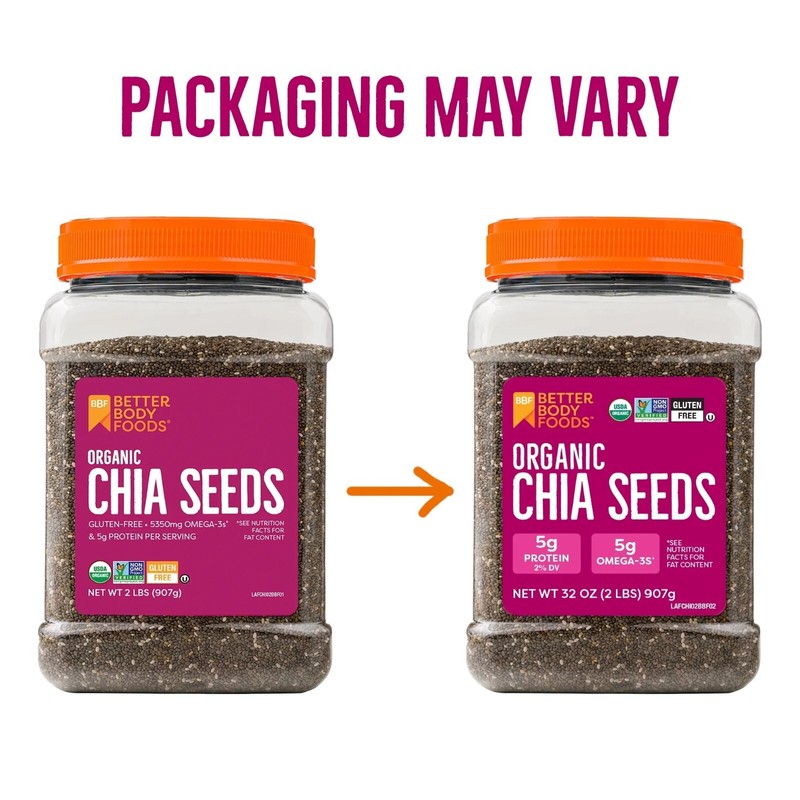 BetterBody Foods Organic Chia Seeds, 2.0 lb, 30 Servings