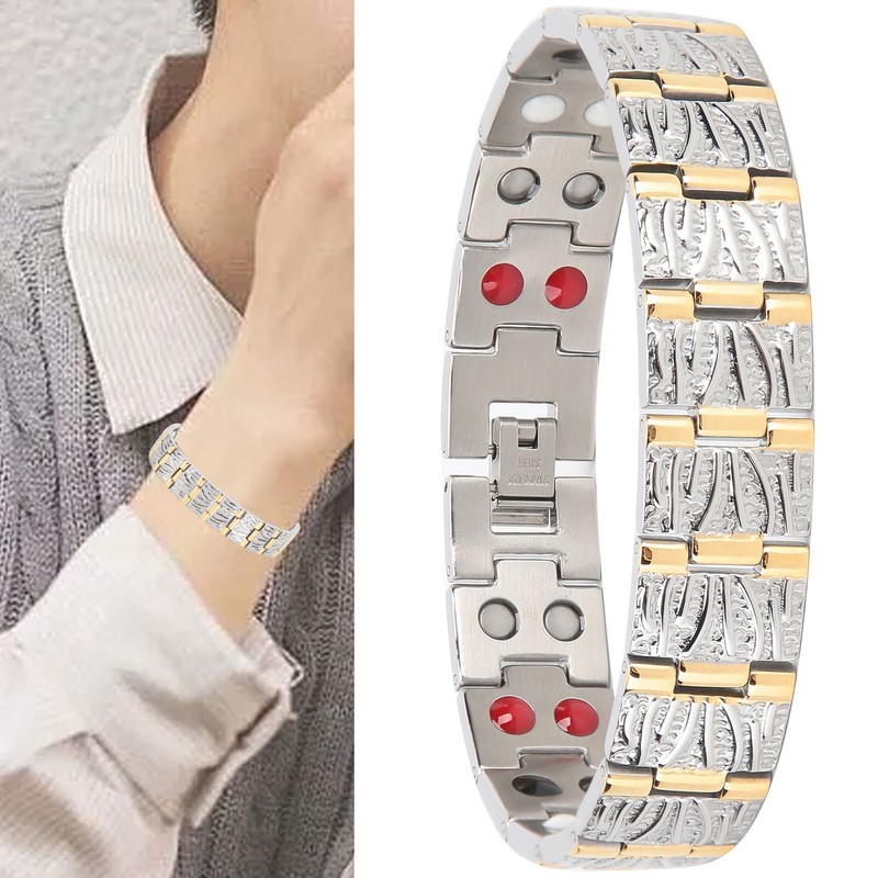 Golden Men Bracelet Fashionable Magnet Hand Chain Stainless Steel Pain