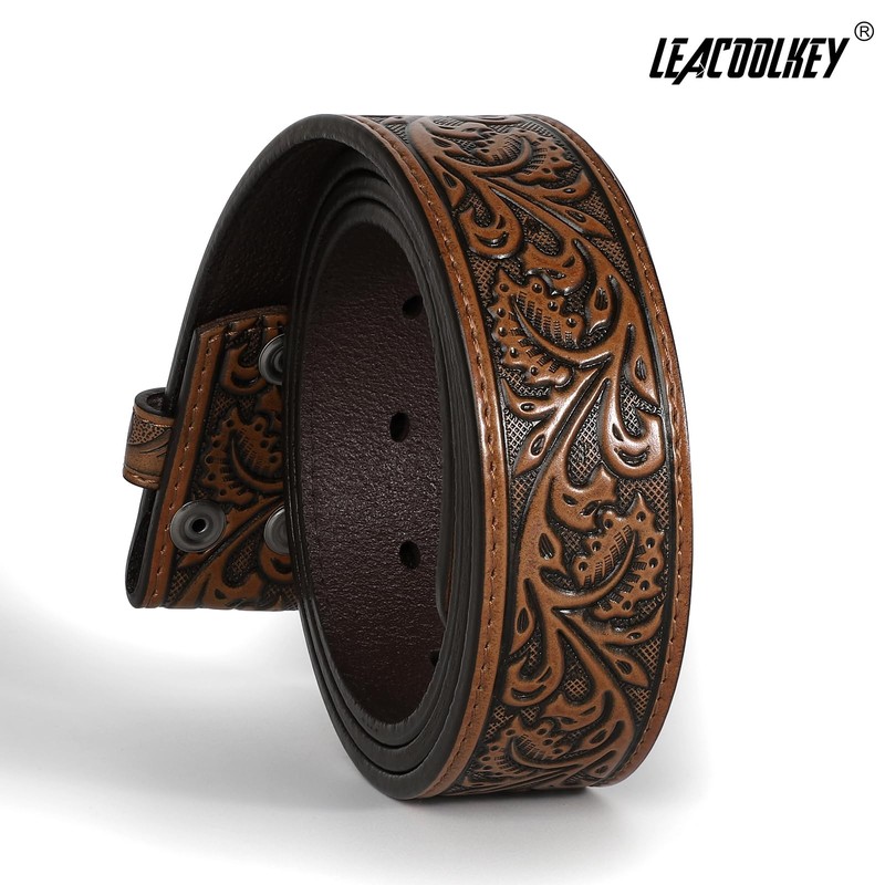 LEACOOLKEY Western Belt Strap for Men without Buckle 1.5" Wide