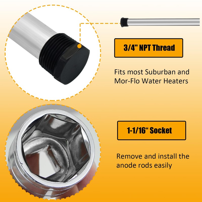 6 Pack RV Water Heater Anode Rod with Flush Wand