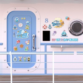 26 PCS Birthday Cruise Door Magnets Decorations Reusable Ocean Ship Door Magnetic Magnets Funny Carnival Ship Door Stickers for Cabin Fridge Car Happy Birthday Summer Party Supplies