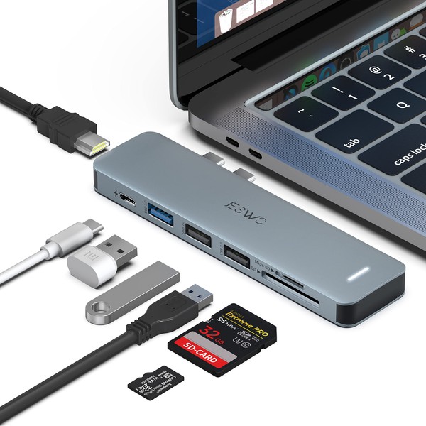 JESWO HUB USB C, 7 en 2 Adaptador USB C