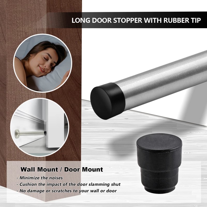 Door Stopper, 5 Inch Long Door Stop, Wall Mount, Brushed