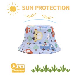 Toddler Sun Hat with Neck Flap UPF 50+ Baby Wide Brim Summer Beach Swim Bucket Hat for Kid Boys Girls 3 Month -7 Years Blue Car 50