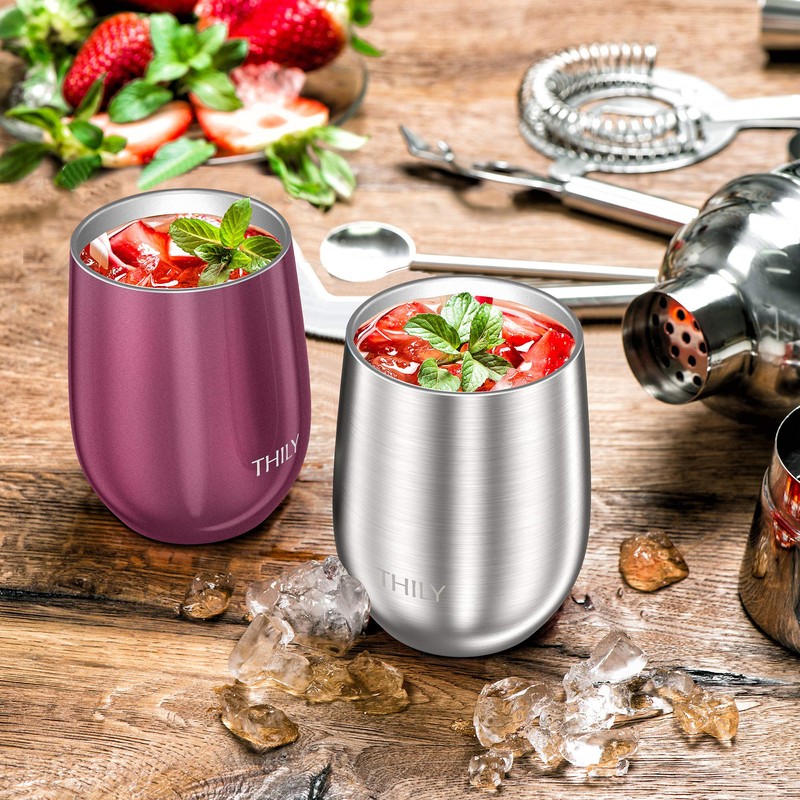 THILY Metal Stemless Insulated Wine Glass T1 Triple-insulated Stainless Steel