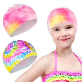 2 Pack Kids Swim Cap Durable Silicone Swimming Cap for Boys Girls Toddler Waterproof Swimming Cap for Long and Short Hair Bathing Caps to Keep Hair Dry