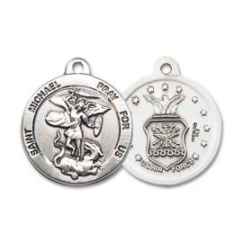 Bliss Sterling Silver Saint Michael Air Force Medal Pendant Necklace 18" Chain GiftBox