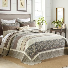 SahSahCasa 128"x120" 100% Cotton Oversized California King XL Bedspread Coverlet Quilt Set, Cal King Quilted Bedspread Extra Large Quilt, Bed Spread Lightweight Comforter, 3pc,Beige/Brown/Gray