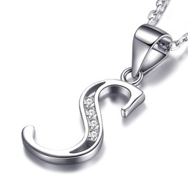 MASADA 925 Silver Letter Necklace - Initial Pendant with Cubic Zirconia Stones - 18" Chain with Velvet Pouch, Sterling Silver, Cubic Zirconia