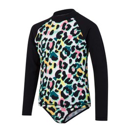 Speedo JungleSpeak Allover Long Sleeve Rash Top Girls Set Black/White