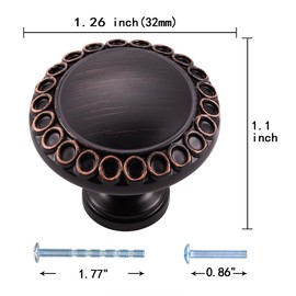 Aandxmok 10 Pack Round Oil Rubbed Bronze Knobs - 1.26 Inch - Vintage Cabinet Handles for Kitchen Drawer Pull, Farmhouse Cabinet Knobs, Bathroom Door Knobs, Dresser Nobs
