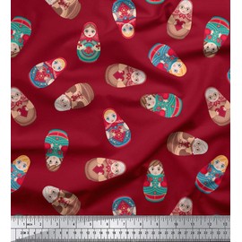 Soimoi 105 GSM polyester Satin Russian Doll Print Fabric 44 Inches Wide By The Meter-Maroon