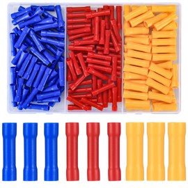 Cable Lugs Set, 160 Pieces Butt Connectors, Crimp Connector Kit, Electrical Insulated Cable Connectors, Round Receptacles, Crimp Connector Set for Cable - Red/Yellow/Blue