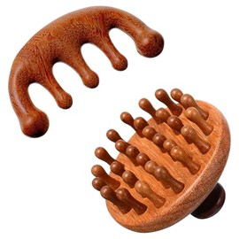 Trinkrittey Paquete de 2 peines de madera para el cuero cabelludo, cepillo de madera para el cabello, cepillo Gua Sha, cepillo portátil para el crecim
