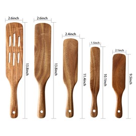 6 Pcs Wooden Spurtle Set for Cooking, NAYAHOSE Natural Teak Spurtles Set with Stainless Steel Storage Barrel, Wood Kitchen Utensils Tools