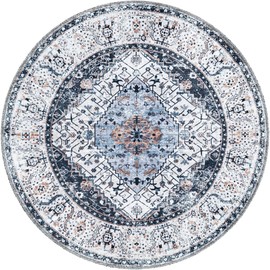 Unique Loom Yara Collection Area Rug - Yash (3' 3" Round Linen Charcoal/Beige)