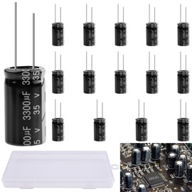 LongZYU Pack of 15 Capacitors 3300µf 35V Electrolytic Capacitors Aluminium Electrolytic Capacitors Elkos Capacitor 105°C Capacitors 3300µf with Storage Box 16 x 30 mm