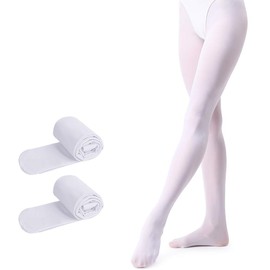 tanzdunsje Ballett Strumpfhose Kinder Tanzstrumpfhose mit Fuß für Mädchen und Damen,Weiß * 2 M