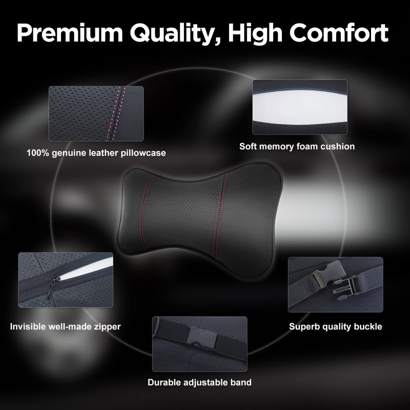 2 Pack Car Neck Pillows, Hysami Adjustable Memory Foam Genuine