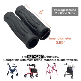 Rollator Hand Grips Replacement for Elderly & Disabled - Rolling Walker Handle Cushions Compatible with 0.9"-0.95" ID Handle, 2 Pcs ﻿ (Black-A)
