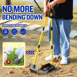 Dog Pooper Scooper,Tray and Spade Set Poop Scooper for Dogs, Adjustable Long Handle Metal Pooper Scooper with Bin for Pet Waste Removal, No Bending Clean Up for Medium and Large Dogs