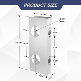 NAUBEA Door Reinforcement Plate, Stainless Steel, Fits 1-3/4" Doors, 2-3/8" Backset, Lock and Door Reinforcer Security, Door Knob/Lock/Latch/Deadbolt Cover Plate, Reinforce and Repair Wood/Metal Doors