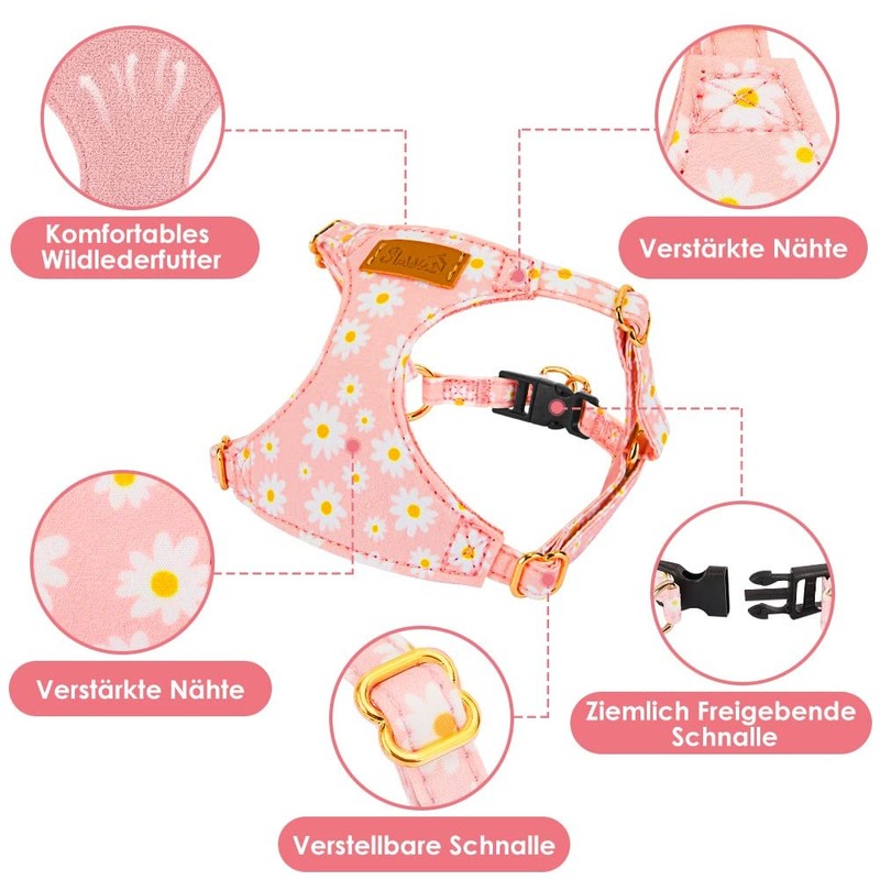 SlowTon Dog Harness with Lead, No-Pull Lightweight Soft Suede Puppy