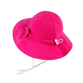 LANGZHEN Bowknot Beach Sun Protection Hats Adjustable Bucket Hats for Toddler Kids Baby and Girls(Bowknot Rose Red)