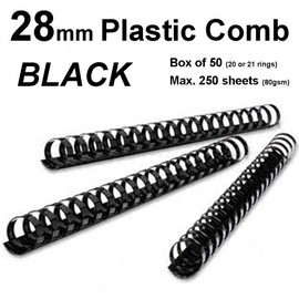 Jolygoods 28mm Plastic Binding Combs - Black, 20 or 21 Ring, Pack of 50