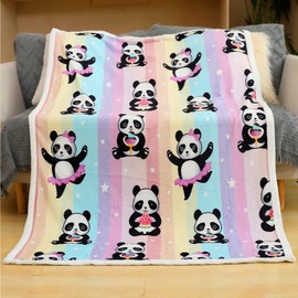 Jurllyshe Panda Blanket, Flannel Fleece Plush Blanket, Soft Warm Cute Pandas Blanket Panda Gifts for Women Girls Kids Four Seasons (Food Panda, 50"x60")