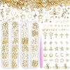 2 Boxes Gold Star Nail Charms and Gems, Dangle Stars