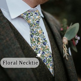 Luckyvestir Mens Tie, Floral Neck Tie, Skinny Ties for Men 2.56'', Flower Printed Cotton Neck tie for Wedding Business Groom
