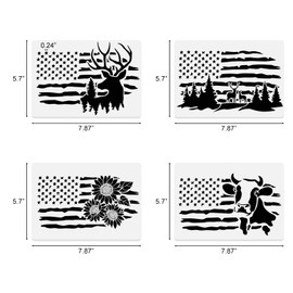 9 Pcs American Flag Stencils, We The People Stencils Deer 1776 Stencils Cow Bear Truck Sunflower Stencils for Painting on Wood Canvas Walls Fabric Wood Burning Stencils Patriotic Stencils (5.7"x7.87")