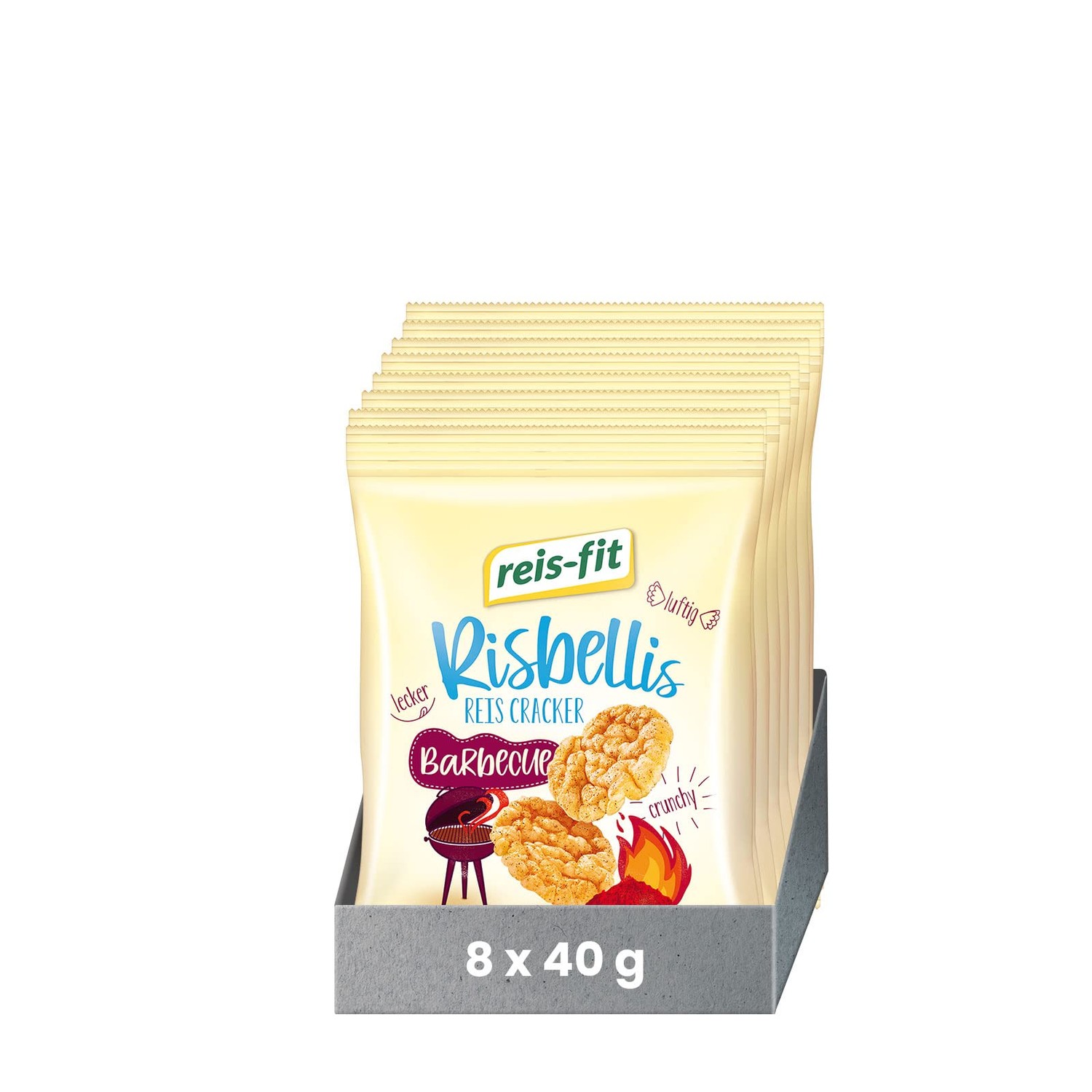 reis-fit Risbellis 8 Vegan, x Rice Go the for Snack Barbecue 40 g, Gluten-Free, on Crispy, Waffle