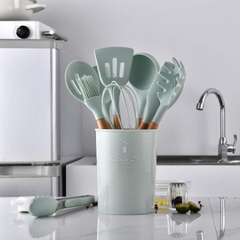 Juego de utensilios de cocina, utensilios de cocina antiadherentes de silicona resistentes al calor (verde)