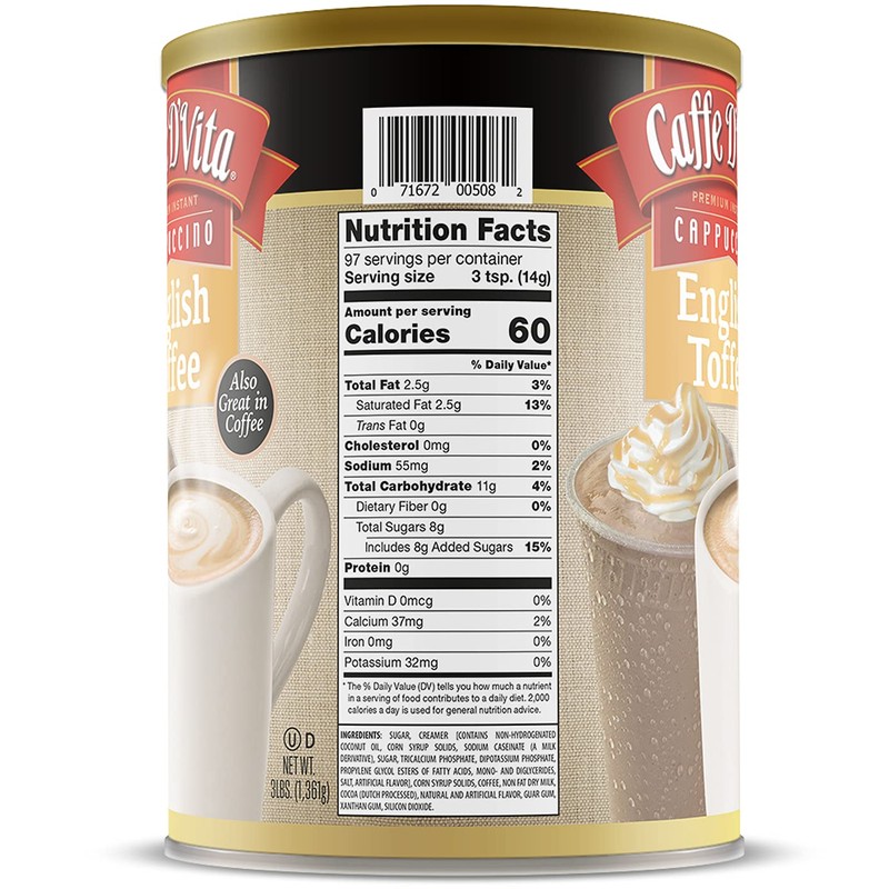 Caffe D'Vita English Toffee Cappuccino Mix - Instant Cappuccino Mix,