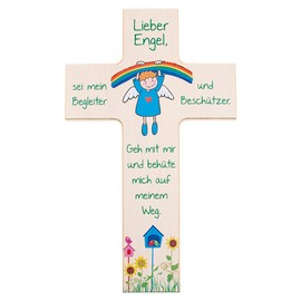 Fritz Cox Engel Kreuz aus Holz Regenbogen-Engel | Wandkreuz für Zuhause | für Mädchen und Jungen | in Geschenkverpackung | (20cm, natur)