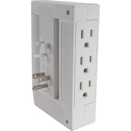 Stellar Labs 6-Outlet White SPACE SAVER Surge Protector Tap with three 90 degree swiveling outlets for side or front entry REDUCE CORD CLUTTER
