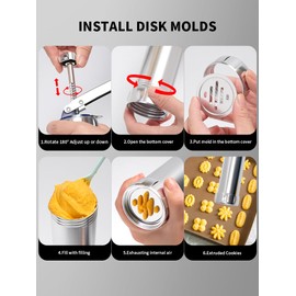 Professional Aluminum Cookie Press Set with 20 Discs & 4 Nozzles - Heavy Duty Cookie Gun for Baking, Decorating - Ideal for Home & Commercial Use