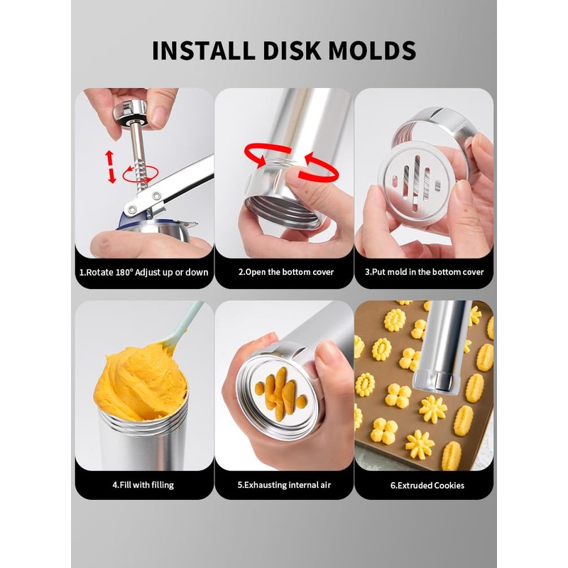 Professional Aluminum Cookie Press Set with 20 Discs & 4