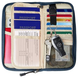 Passport Holder for Travel Family, Travel Wallet Document Organizer, Passport Wallet for Women/Men, RFID Passport Holder Travel Essentials Trifold Wallet, 18 Prussian Blue