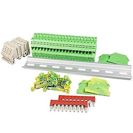 ICI Dinkle DIN Rail Terminal Block Kit #1 Green 20 DK2.5N-GN 12 AWG Gauge 20A 600V Ground DK2.5N-PE Jumper DSS2.5N-10P End Covers End Brackets